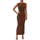 PRETTYGARDEN Women's 2026 Summer Semi Formal Midi Dresses Sleeveless Ruched Bodycon Long Elegant Cocktail Wedding Guest Dress