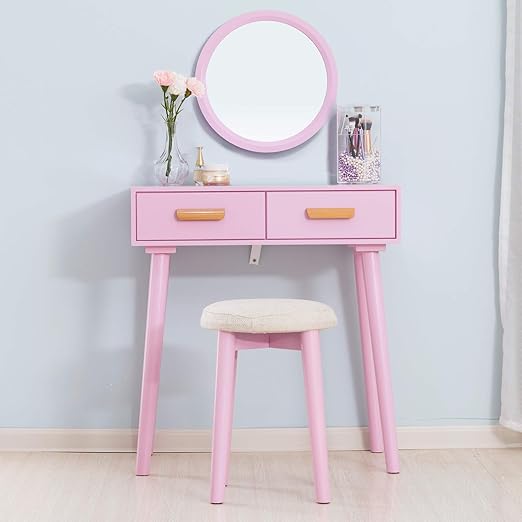 mecor Pink Dressing Table with Mirror Makeup Vanity Table Bedroom