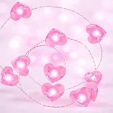 BOHON Valentine Day Decorations, 13 ft 40 LEDs Pink Heart Lights String | Fairy String Lights Battery Operated, Valentine Decor for The Home Indoor Garland Party Galentines Day Decorations Pink