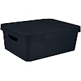 Simplify Medium Vinto Storage Box | Click Tight Lid | Stackable | Home Organization | Bathroom | Accessories | Toys | Closet | 2 Handles | Black
