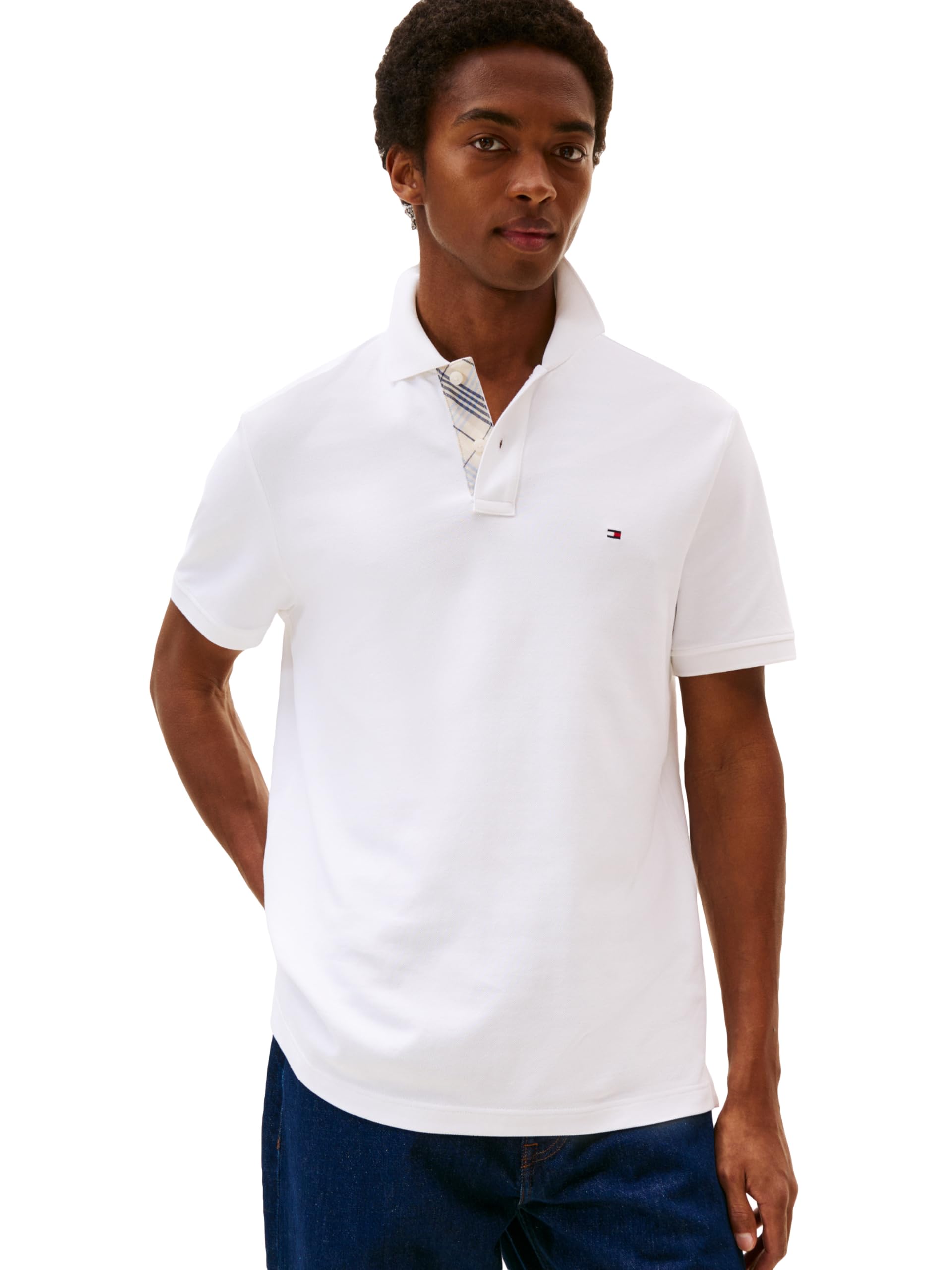 Tommy Hilfiger Men’s Pique Placket Regular Short Sleeve Polo, White X-Large