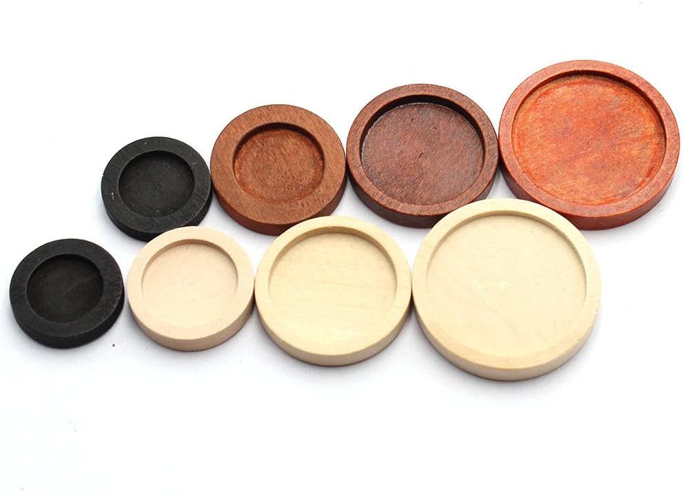 Wooden Setting Base, Qiancraftkits 140 Pieces Wooden Necklace Pendant Setting Cabochon Base Tray Bezel Blank Jewelry Making Accessories (12 mm-25 mm, 3 Colors)