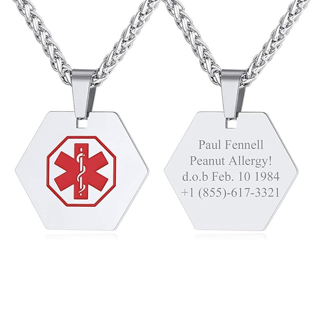 Custom4U Personalized Medical Alert Necklace Customized Emergency ID