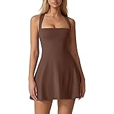 QINSEN Womens Square Neck Tennis Dress Sleeveless Built in Shorts Golf Athletic Dress with Pockets