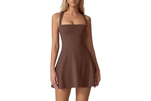QINSEN Womens Square Neck Tennis Dress Sleeveless Built in Shorts Golf Athletic Dress with Pockets