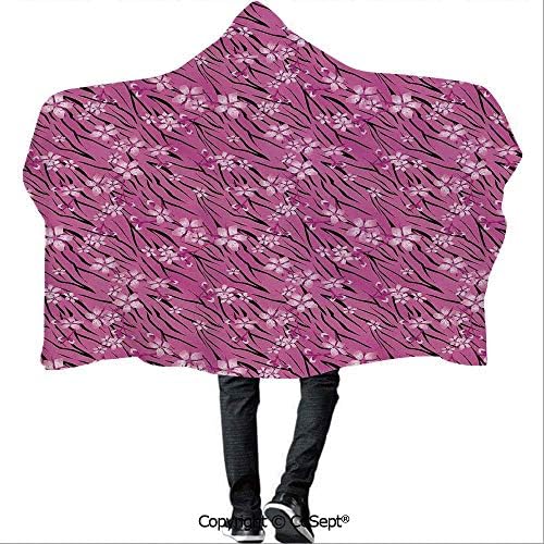 ウェアラブルフード付きブランケット ストライプタイガーパターン背景花のデザインイラストのバラの花 大人と子供 59 05x51 18インチ ピンクブラック 1x150 B0lshst8 1 6円 人気海外一番 100 品質保証 全品送料無料 即日出荷 Sale開催中