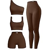 OIERD 4 Piece Workout Sets For Women Ribbed Leggings Clothes Yoga Sets Active Wear Matching Work Out Sets Gym Pilates Outfits