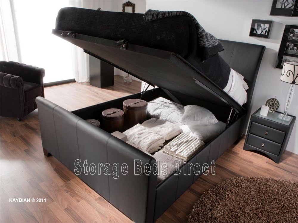 Kaydian Allendale Leather Ottoman Storage Bed - King Size Ottoman Frame Only - Black