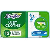 Swiffer Sweeper Wet Mopping Cloth Refills for Floor Mopping and Cleaning, Multi-Surface Floor Cleaner, Fresh Scent, 12 count