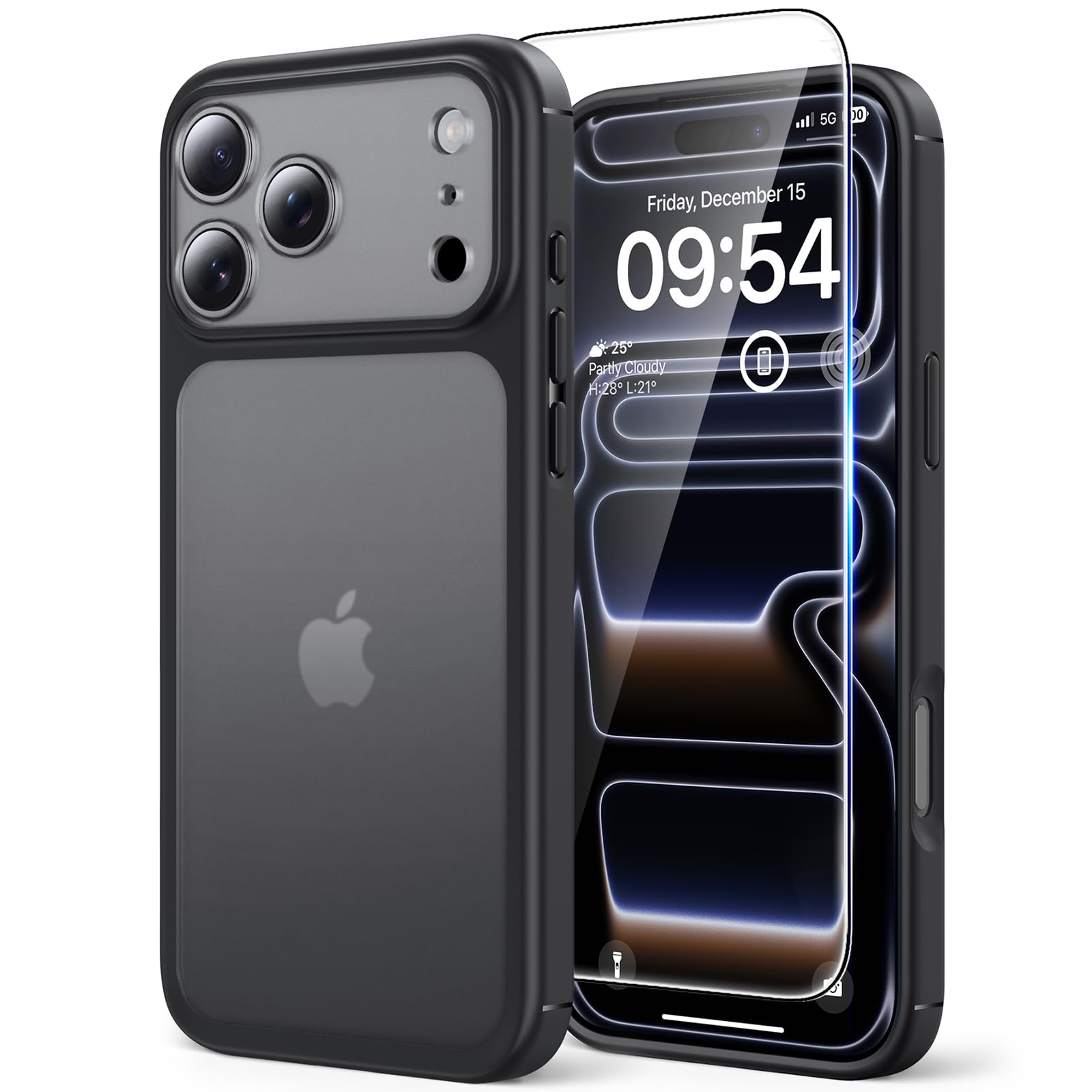 Photo 1 of TAURI for iPhone 17 Pro Max Case, Full Camera Protection with Screen Protector, Translucent Matte Military-Grade Protection Shockproof Slim Phone Case for iPhone 17 ProMax, Matte Black