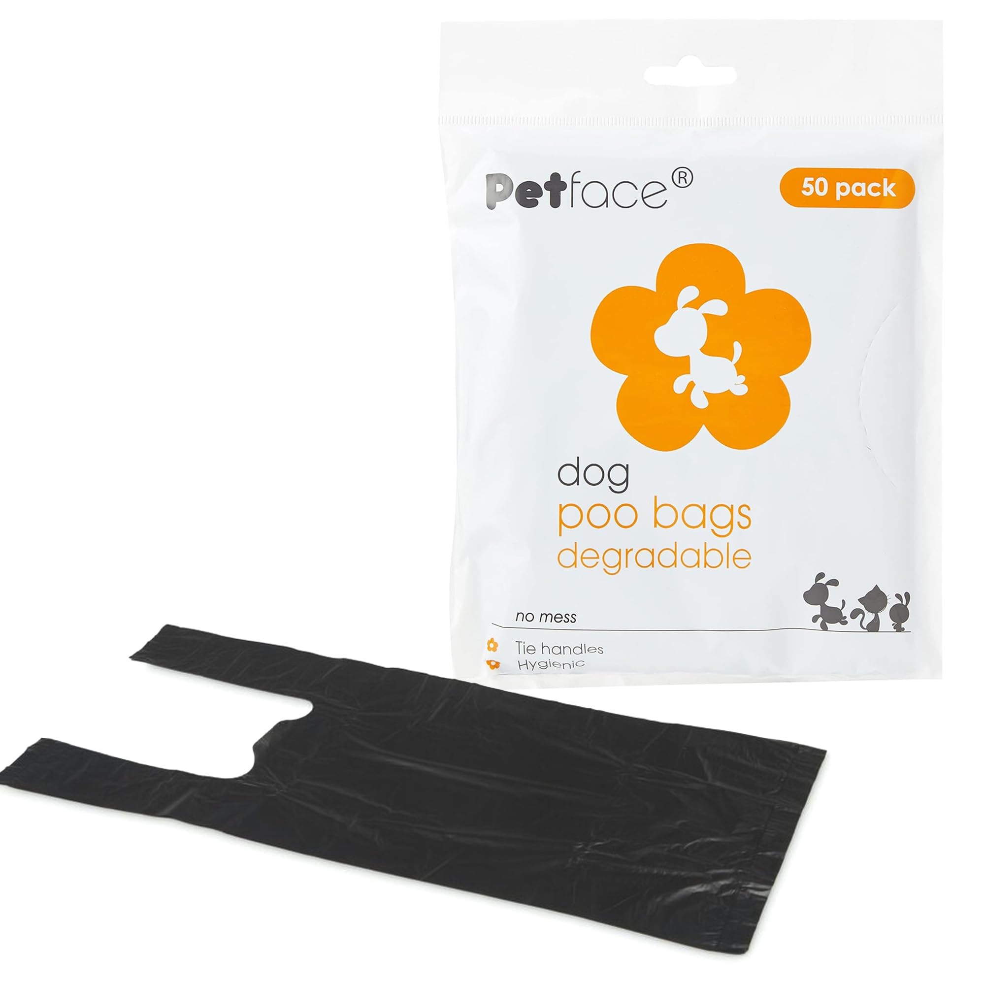 Petface Tie Handle Degradable Dog Poop Bags, Pack of 50 Bags, Black — image 1