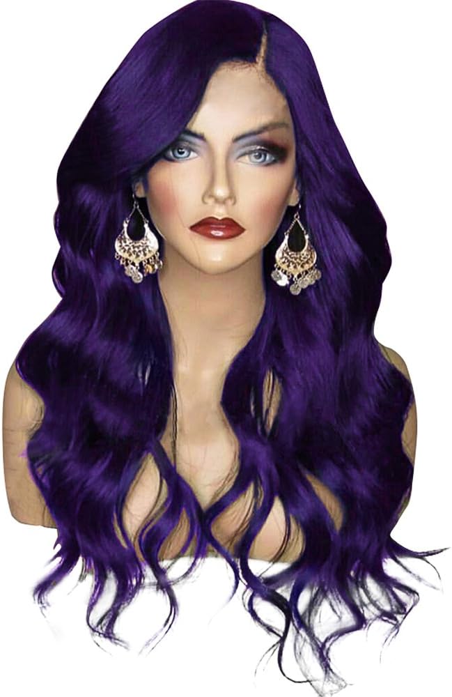 Orgshine Synthetic Big Wave Long Curly Wigs For Black Women Human Hair With Wig Cap 26"(Purple)