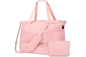 POWAITER Weekender Bag with Shoe Compartment, Gym Bag for Women with Wet Pocket, Large Travel Bag with USB Charging Port