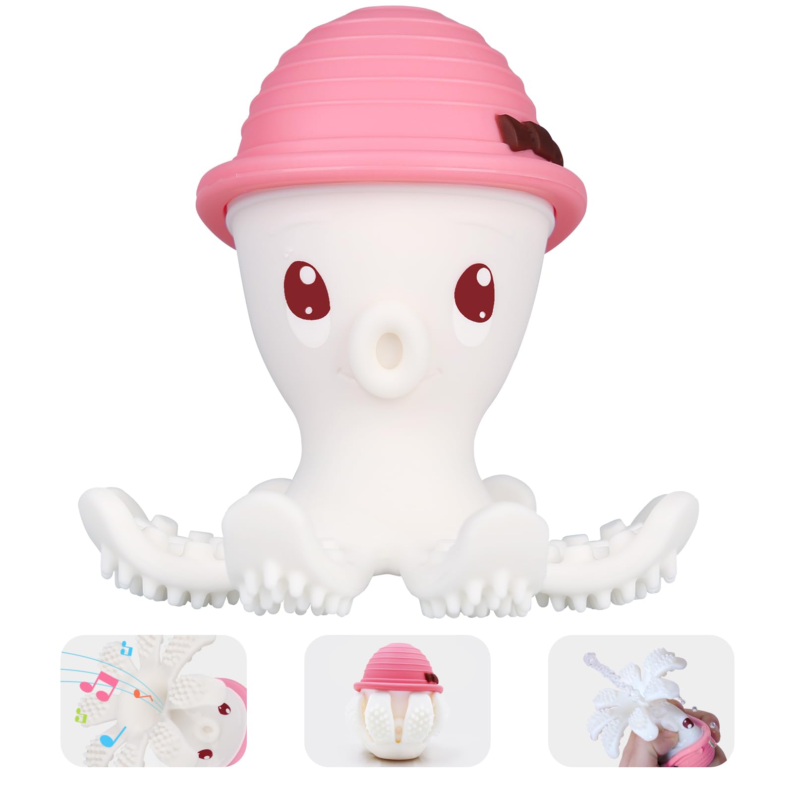 Mombella Octopus Teething Toys for 6-18 Months, Squishy Silicone Chew Toy for Infants, Shower Gifts for Girls, Message Sore Gums, Pink