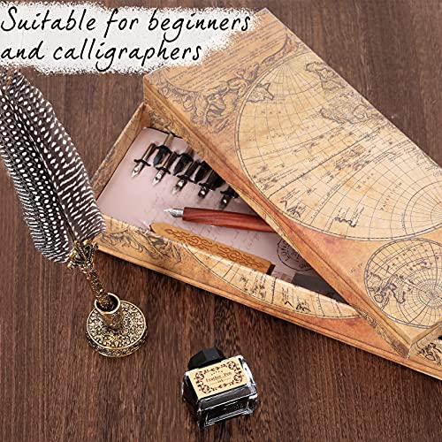 Quill Pen Guinea Fowl Feather Pen And Ink Set With 10 Replacement Nibs