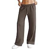 DLOODA Womens Wide Leg Sweatpants Interior Drawstring Baggy Sweat Pants with Pockets Elastic Waisted Lounge Casual Trousers Coffee