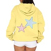 Cioatin Women Oversized Star Embroidery Graphic Hoodies Cute Y2K Aesthetic Long Sleeve Fleece Hooded Sweatshirt Fall Pullover