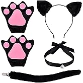 Black Cat Ears Headband and Tail Bell Collar Set, Cat Costumes for Women, Halloween Cosplay Costume Accessories for Women, Cute Kitty Party Outfit