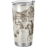 xigua 20oz Western Desert Cowboy Tumbler with Lid,Stainless Steel Vacuum Insulated Coffee Ice Cup Double Wall Travel Flask