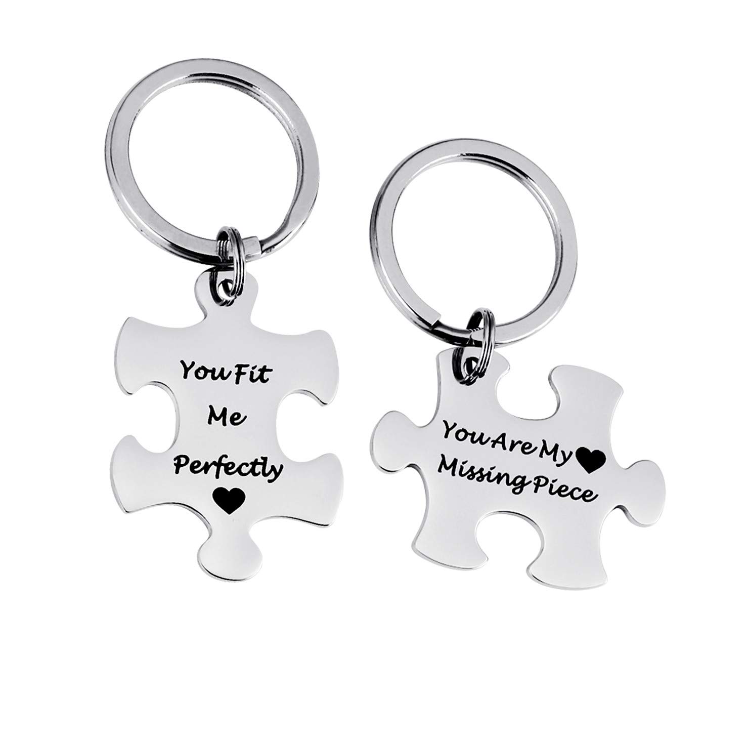 Uloveido You Fit Me Perfectly Valentine's Day His and Hers Puzzle Piece Keychain Set, Stainless Steel Couples Keyring Y656