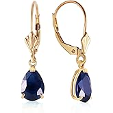 14k Yellow Gold Dangle Earrings with Pear-shaped Natural Sapphires