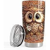 SANDJEST Owl Tumbler 20oz Owls Gifts for Women Girl Owl Wood Drawing Stainless Steel Insulated Tumblers Coffee Travel Mug Cup Gift for Birthday Christmas