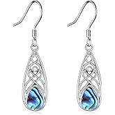 TIGER RIDER Celtic Knot Dangle Sterling Silver Earrings, Teardrop Abalone Shell Jewelry Earrings for Women, for Mother's Day Gifts