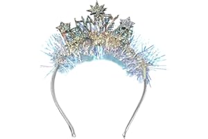 Soochat Happy New Year Headband Tiara New Year Headband Hair Hoop Headdress with Tinsel New Year Eve Party Supplies