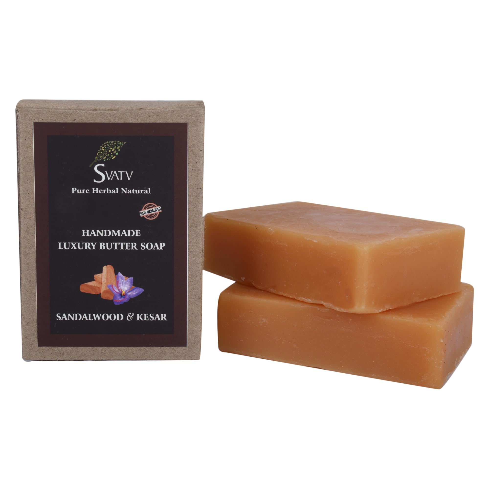 SVATV Soap Sandalwood & Kesar - Best Exfoliating Bar, Traditional Ayurvedic Herbal Soap For All Skin Type - 125 Grams x 2 Bars
