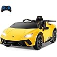 Licensed Lamborghini Huracan Ride on Car by INFANS, 12V Kids Electric Vehicle Battery Powered Toy with Remote Control, LED Lights, Spring Suspension, Bluetooth, MP3, Aged 3-8 Years (Yellow)