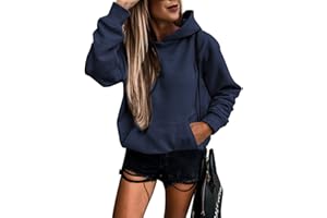 SHEWIN Women's Casual Hoodies Long Sleeve Solid Lightweight Pullover Tops Loose Sweatshirt with Pocket