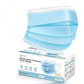 HDFK Face Mask Disposable Adults 3Ply Non-Woven with Nose Clip Blue 50Pack | Dust Ear Loop Adjustable Bridge Breathing Bulk Men Women Filter Protection Breathable