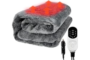GENERIC Car Electric Heating Blanket 12 Volt 72 Watts Sleeping Bag Heated Liner Portable Heated Mat for Car Truck SUV RV Camping Underblanket 9 Heat Setting 2/8/12H Timer Setting Machine Washable (63x59inch)
