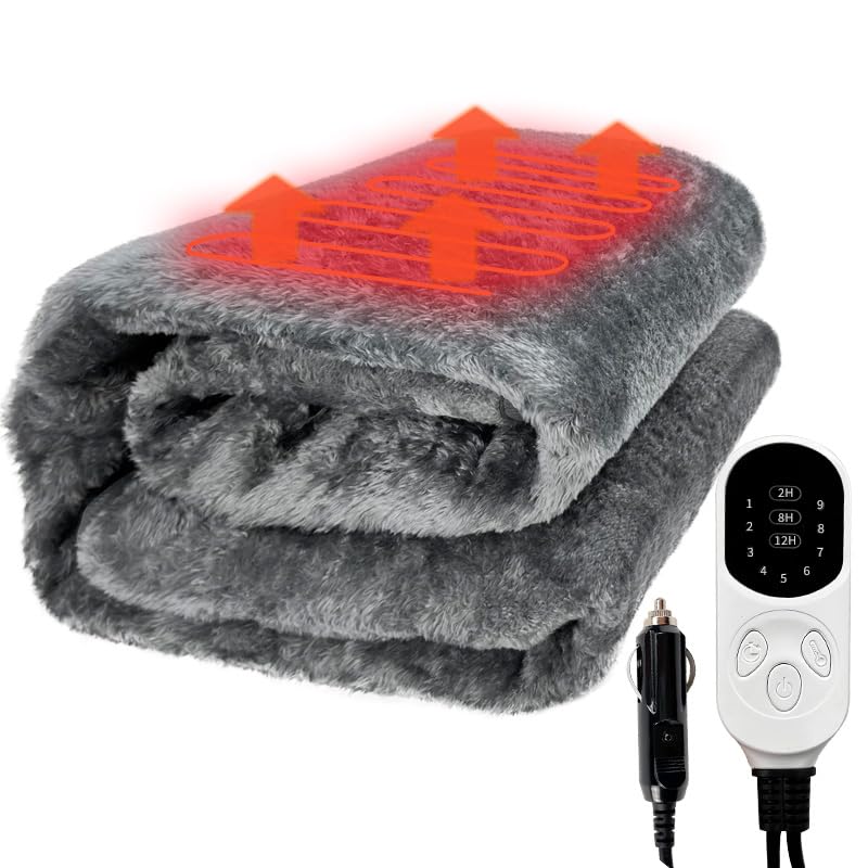 Photo 1 of Car Electric Heating Blanket 12 Volt 72 Watts Sleeping Bag Heated Liner Portable Heated Mat for Car Truck SUV RV Camping Underblanket 9 Heat Setting 2/8/12H Timer Setting Machine Washable (63x59inch)