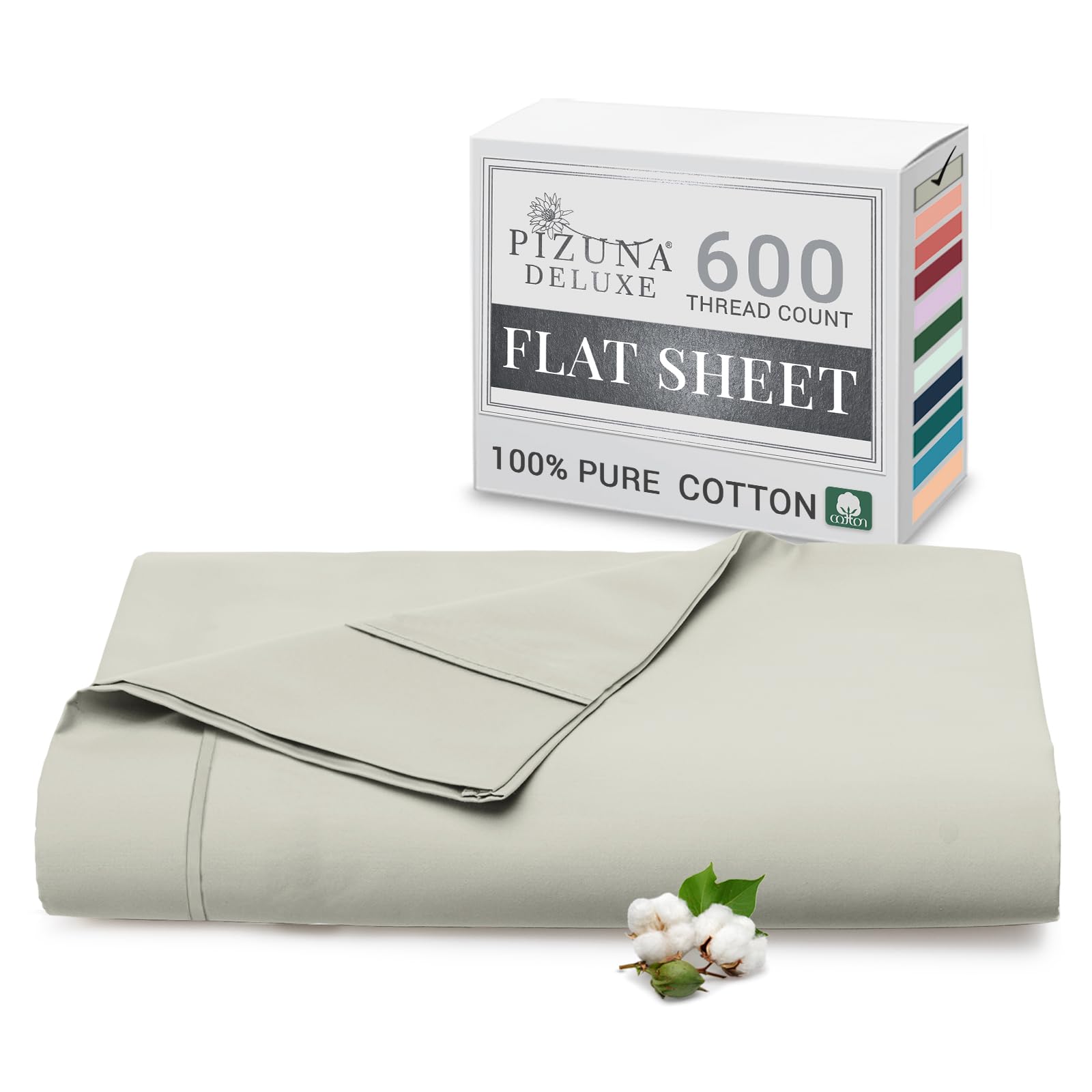 Pizuna Pure Combed Cotton Double Flat Sheet Silver, 600 Thread Count Long Staple Brushed Cotton Flat Sheets Double, Cool Sateen Weave Flat Sheet Double Bed (Cotton Flat Sheet Double 1 PC) — image 1