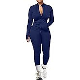 UOUA Two Piece Outfits Women Tracksuit Sets Long Sleeve Zip Up Jacket & Leggings for Gym Workout Set