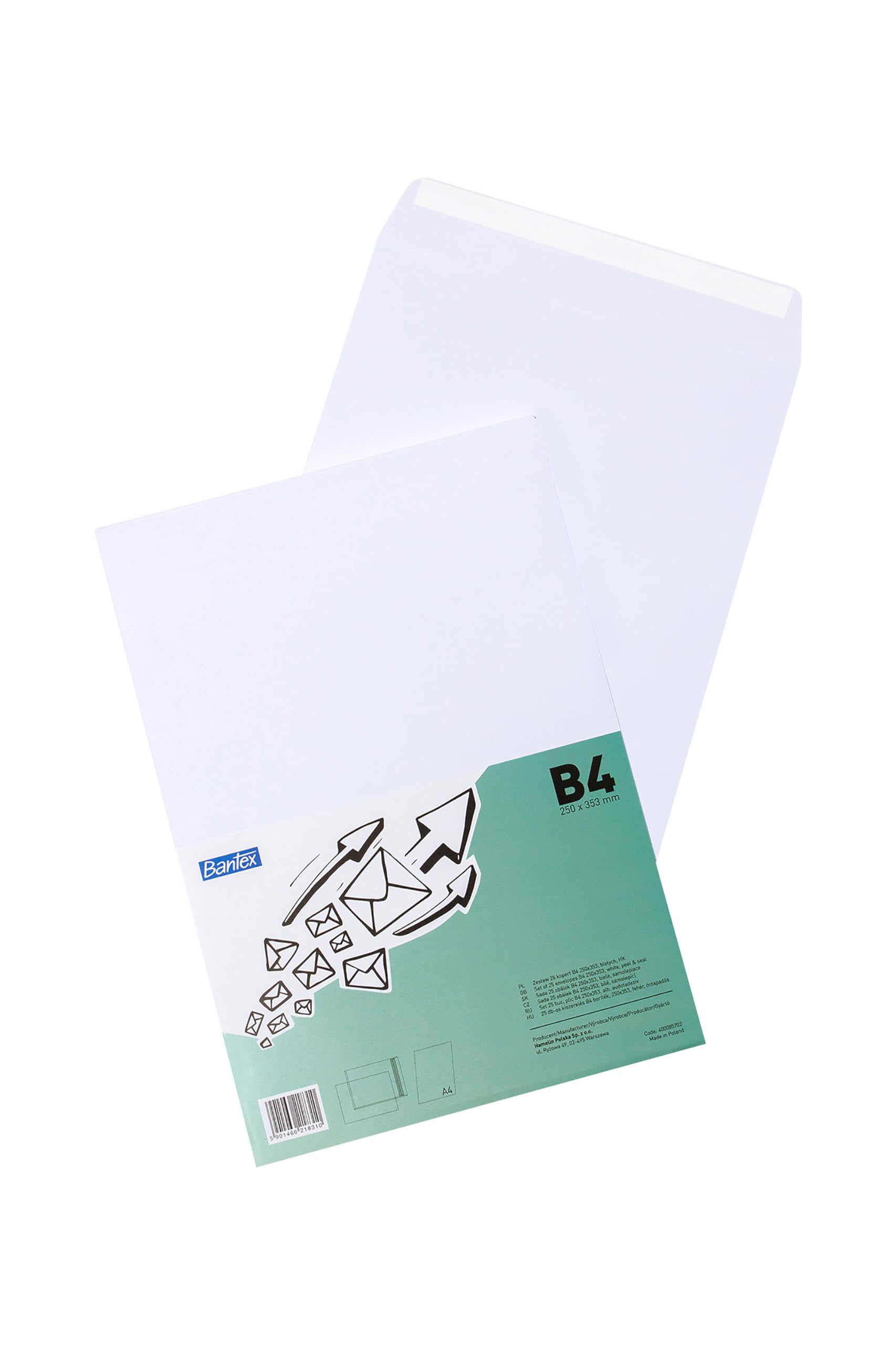 Bantex Envelopes DIN B4 (35.3 x 25 cm) / Envelopes with Peel Off Strips Pack of 50 in Foil Pack (White)