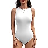 Mobeso Women's Crew Neck Sleeveless Bodysuit Seamless Double-Lined Stretchy Tank Top Bodysuits for Women Home Work Date Wear