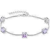 Inpasne Birthstone Bracelet for Women 925 Sterling Silver Dainty Princess Cut Link Bracelet Jewelry Gifts for Her