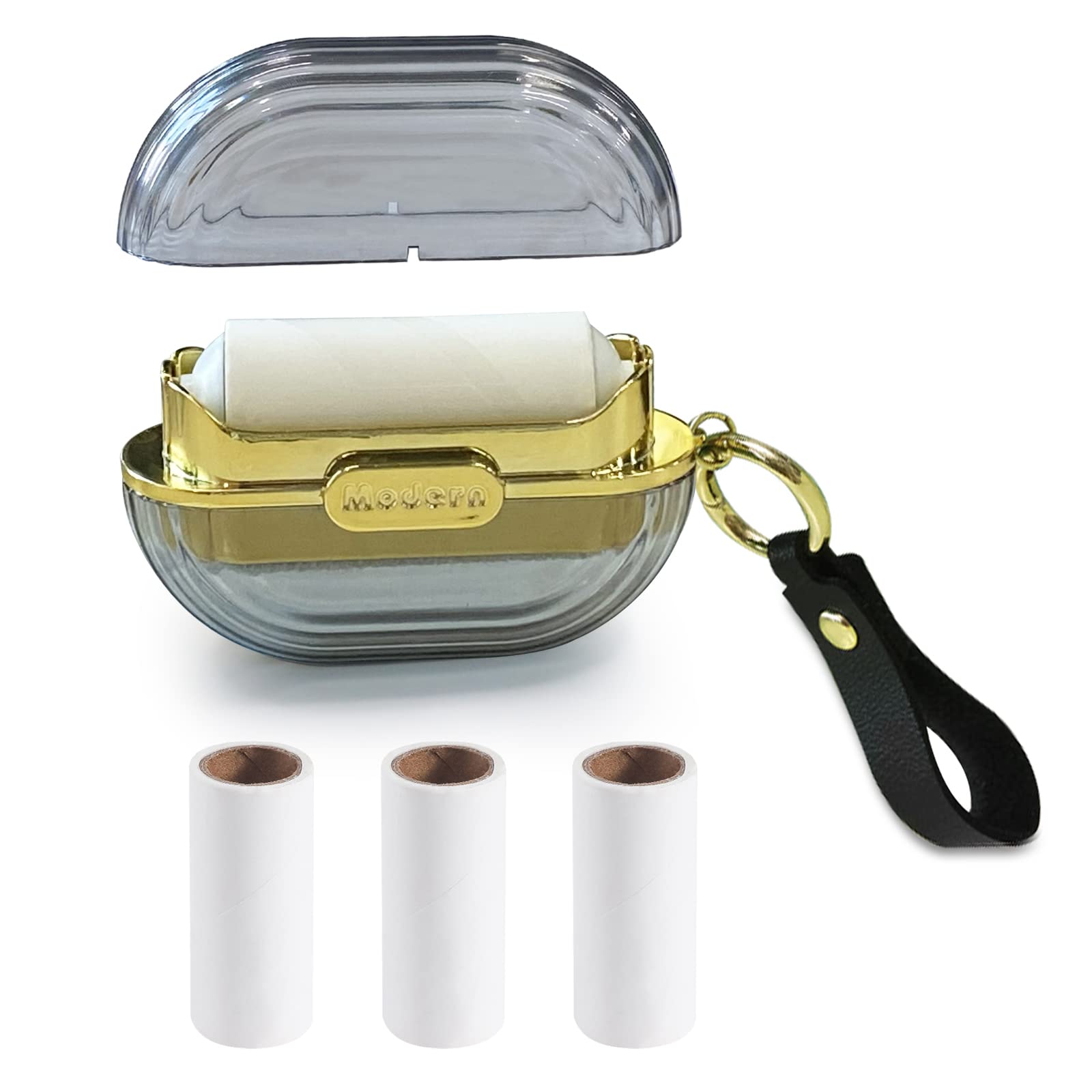 Modixun Double-sided Travel Portable Lint Roller with Hand Strap, Reusable Mini Extra Sticky Dog Cat Pet Hair Remover, Luxury Lint Remover for Clothes Bag Dust Fuzz Fur with 4 Refills, Grey — image 1