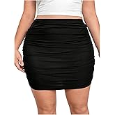 WDIRARA Women's Plus Size Ruched Bodycon Skirt Elastic Waist Mini Skirts