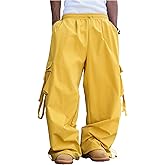 BEAUDRM Men's Y2K Baggy Cargo Pants Wide Leg Parachute Pants Hip Hop Sweatpants Elastic Waist Trouser with Pockets Streetwear