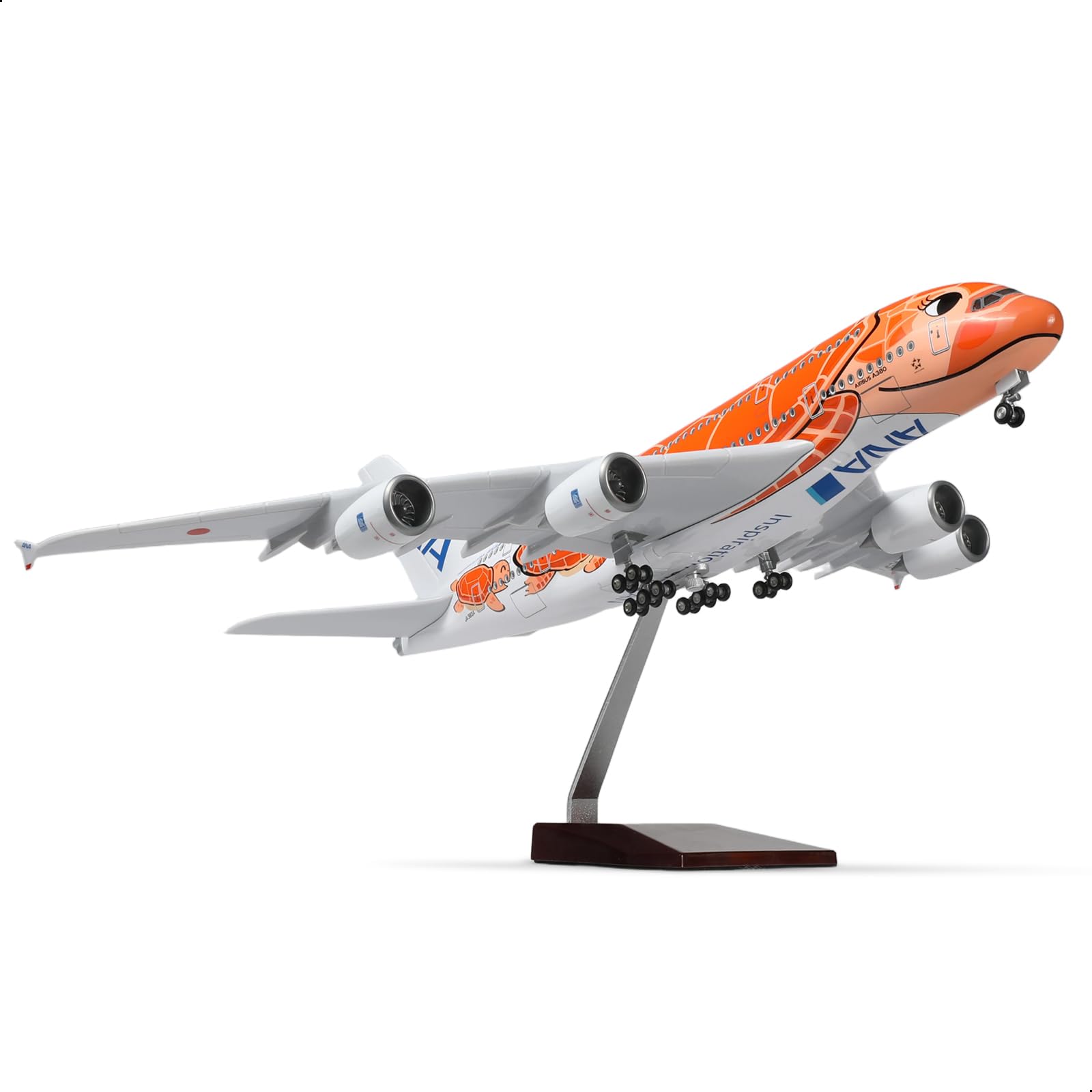 QIYUMOKE 1/160 ANA A380 Orange Turtle Large Model Die Cast 18 Inch Airplane Models with Stand Sky Jumbo Airliner Display Model Kit