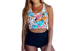 Jolefille Womens High Waisted Bikini Set Two Piece Swimsuit High Neck Bathing Suit Full Coverage Tummy Control Tankini