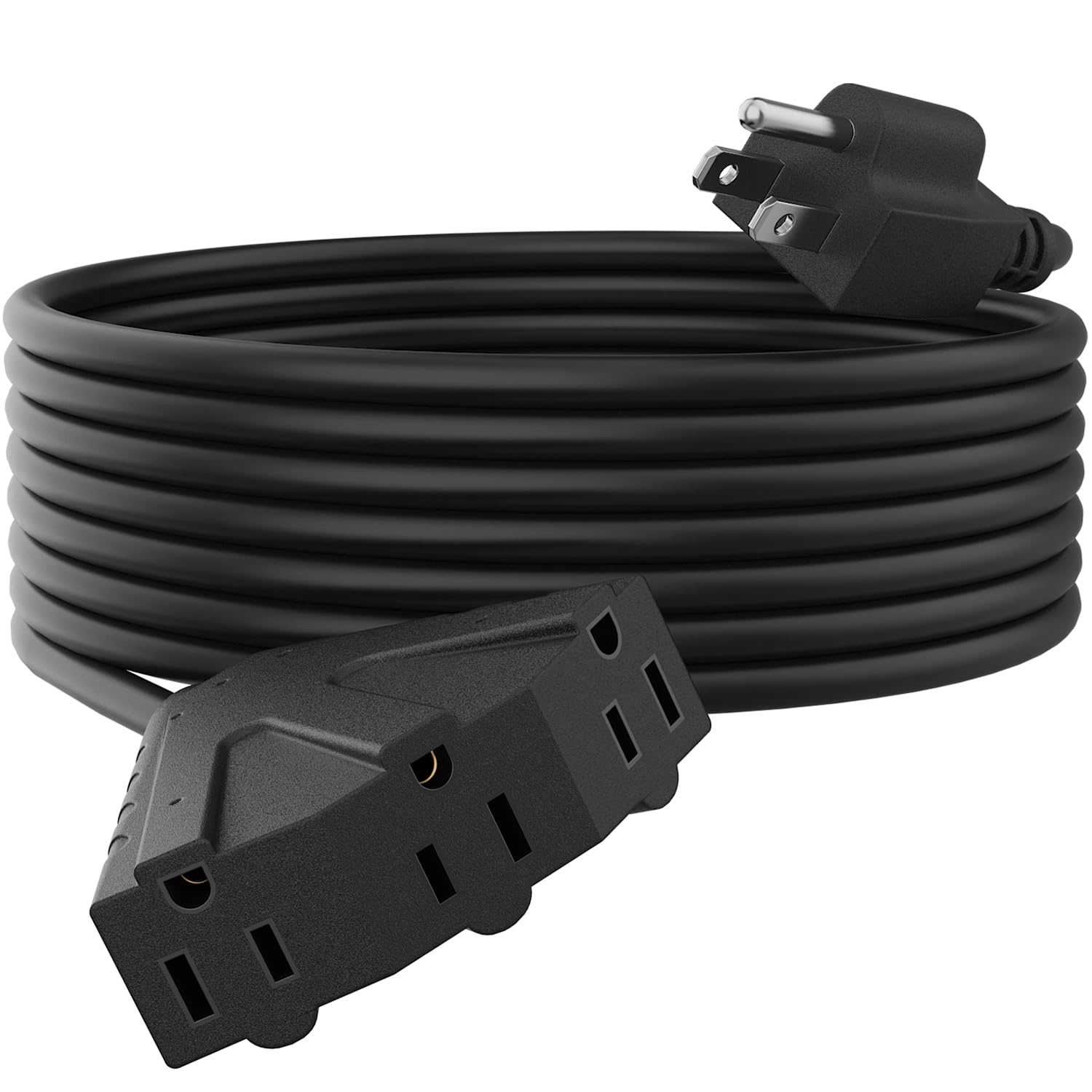 Photo 1 of PLUGTUL 25FT Outdoor Extension Cord with Multiple Outlets, 14 Gauge, 3-Outlet, SJTW, 15A 14AWG 1875W SJTW, ETL Listed - Great for Garage, Garden and Home, Black