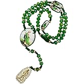 Exquisite Rosary Saint Jude Cross Pendant Mexican Necklace - Braided Cord Green Crystal beads Chain, Charm Accessories for Men and Women, Catholic St Jude Elegant Religious Jewelry Gift Idea