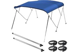 Seamander 4 Bow Bimini Top Boat Cover Sun Shade Boat Canopy Waterproof 1 Inch Aluminum Frame with Rear Support Pole and Storage Boot（4 Bow 8'L x 54" H x 91"-96" W Pacific Blue）