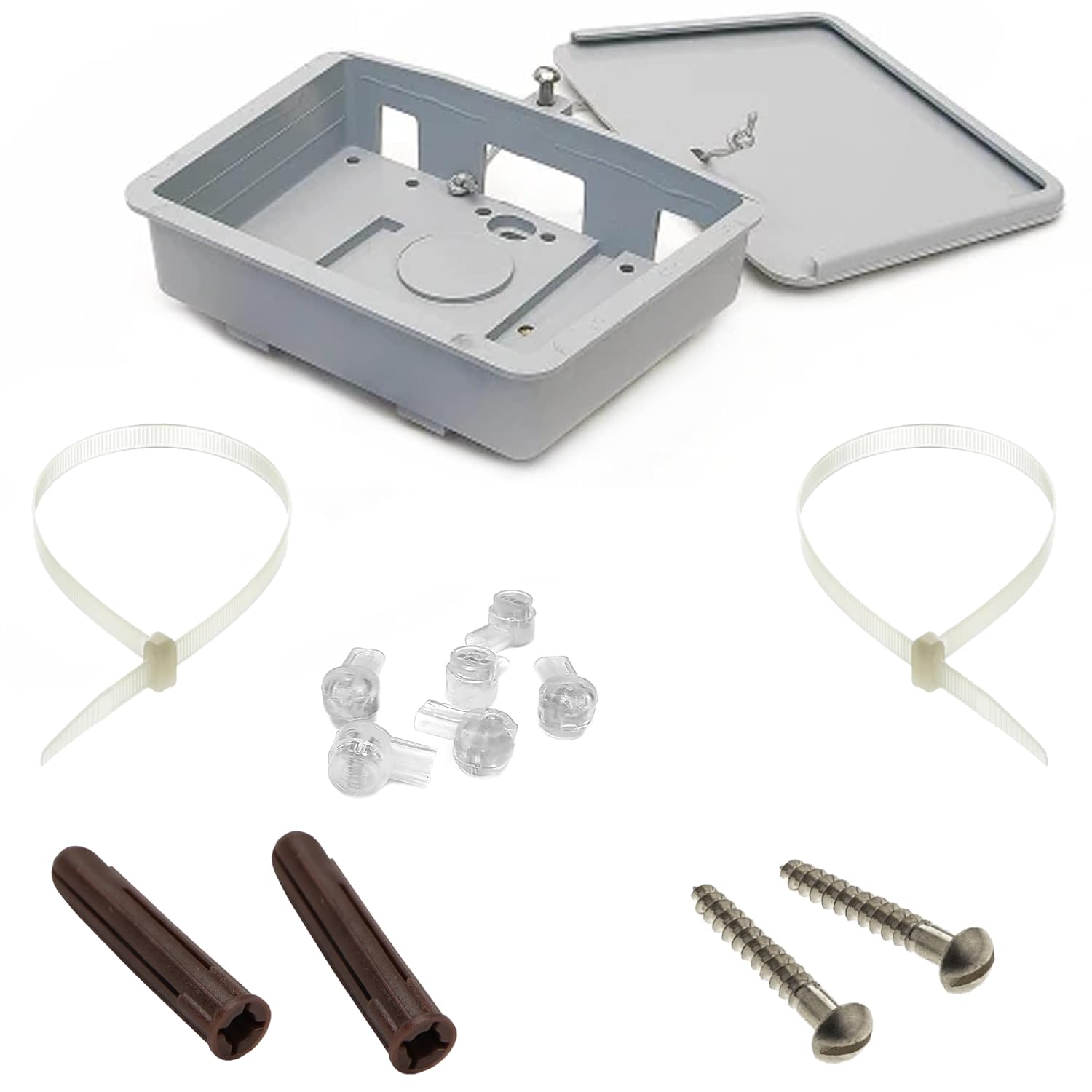 BT66b Grey external use enclosure for BT Openreach Telephone cable above ground weatherproof connection junction box + 6 waterproof gel filled wire joining crimps + lead clamps + mounting screws