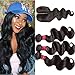 UNice Hair Icenu Series Middle Part 1pc 4x4 Lace Closure with Virgin Brazilian Human Hair 3 Bundles Weaves Body Wave Natural Color (18 20 22+14 Middle Part)