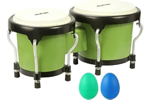 Soulmate Bongo Drum 4'' and 5'' Set for Adults Beginners,Percussion Bongos Drum With Tuning Wrench (Green)